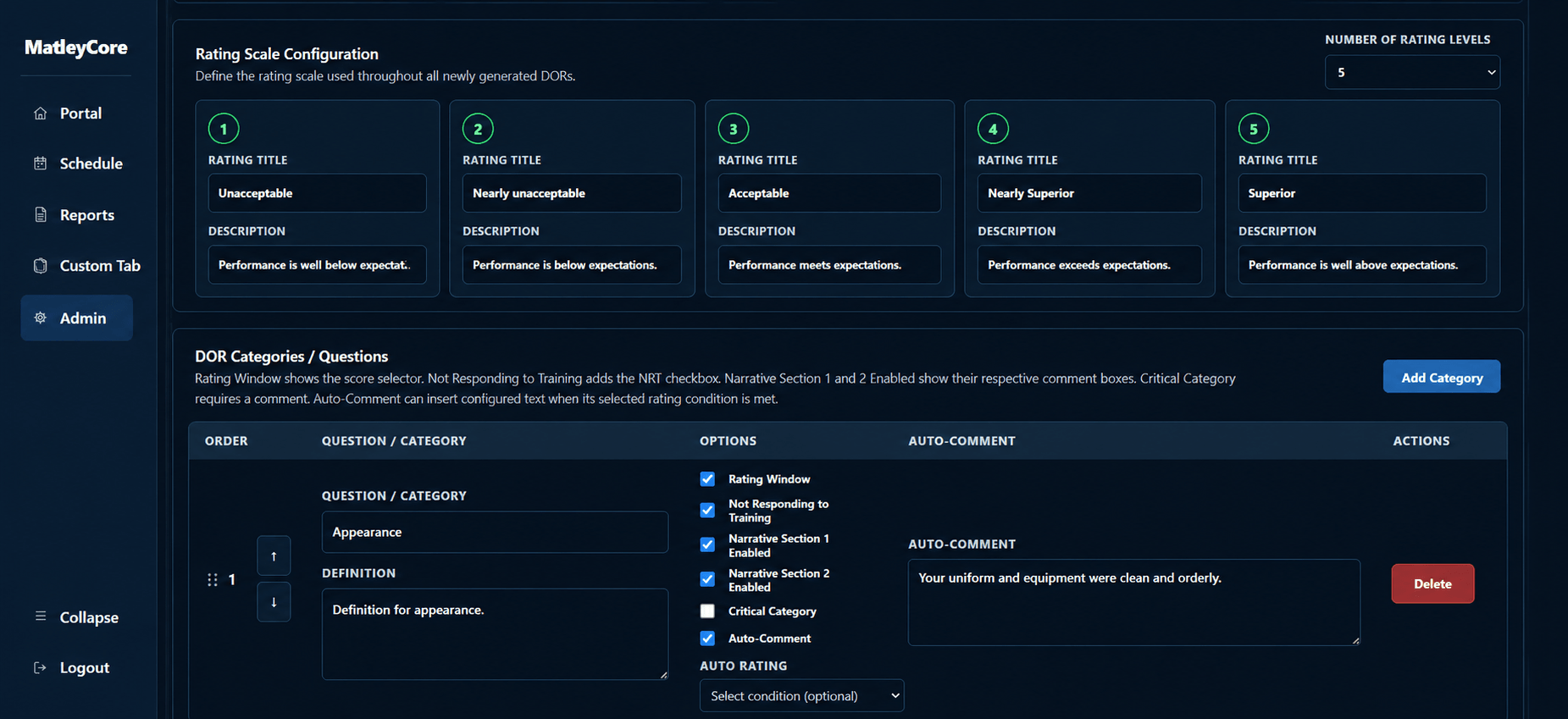MatleyCore schedule and reporting preview